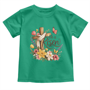 He Is Risen Floral Cross Christian Easter Toddler T Shirt Spring Flowers Butterfly Faith Inspirational Gift TS02 Irish Green Print Your Wear