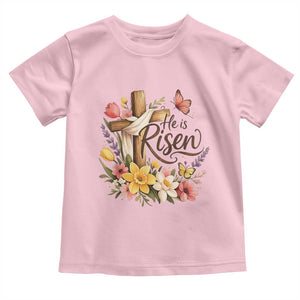 He Is Risen Floral Cross Christian Easter Toddler T Shirt Spring Flowers Butterfly Faith Inspirational Gift TS02 Light Pink Print Your Wear
