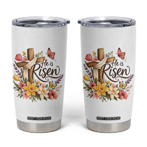 He Is Risen Floral Cross Christian Easter Tumbler Cup Spring Flowers Butterfly Faith Inspirational Gift TS02 White Print Your Wear