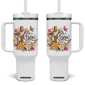 He Is Risen Floral Cross Christian Easter Tumbler With Handle Spring Flowers Butterfly Faith Inspirational Gift TS02 One Size: 40 oz White Print Your Wear