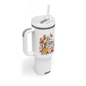 He Is Risen Floral Cross Christian Easter Tumbler With Handle Spring Flowers Butterfly Faith Inspirational Gift TS02 Print Your Wear