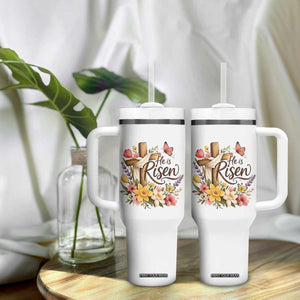 He Is Risen Floral Cross Christian Easter Tumbler With Handle Spring Flowers Butterfly Faith Inspirational Gift TS02 Print Your Wear