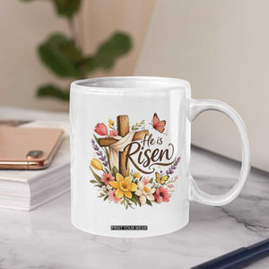 He Is Risen Floral Cross Christian Easter Coffee Mug Spring Flowers Butterfly Faith Inspirational Gift TS02 Print Your Wear