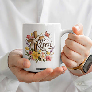 He Is Risen Floral Cross Christian Easter Coffee Mug Spring Flowers Butterfly Faith Inspirational Gift TS02 Print Your Wear