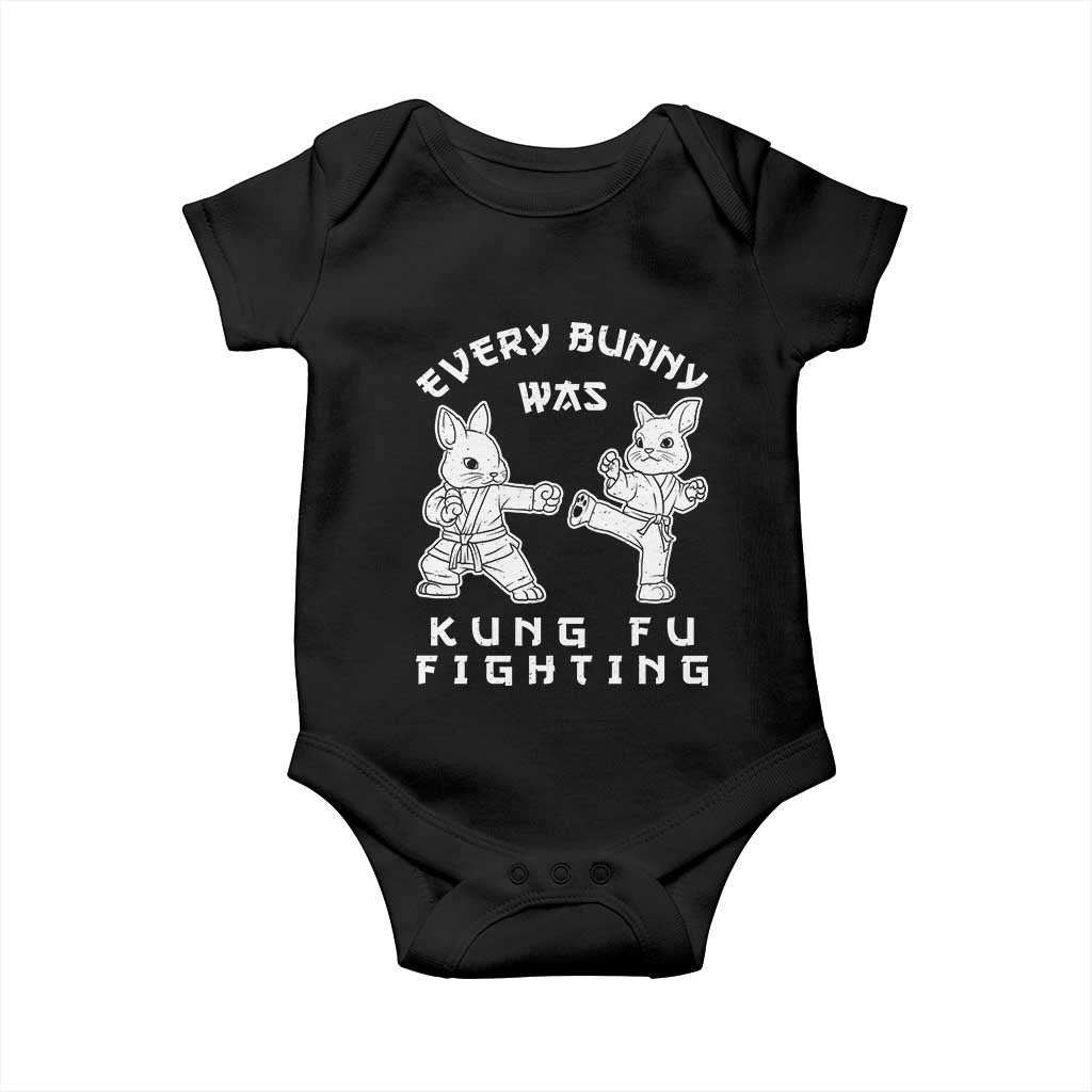 Funny Easter Rabbit Martial Arts Baby Onesie Every Bunny Was Kung Fu Fighting Cute Bunny Humor Gift TS02 Black Print Your Wear