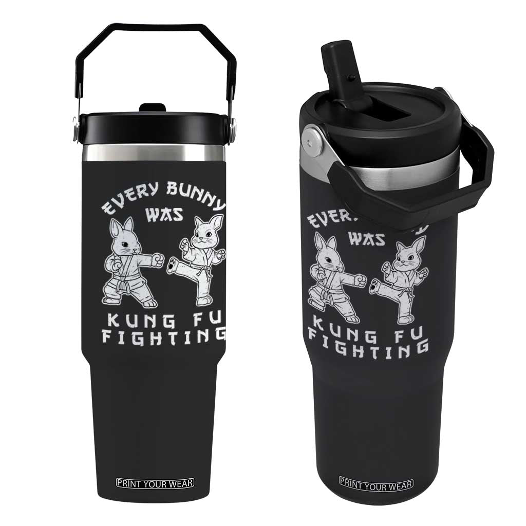 Funny Easter Rabbit Martial Arts Flip Straw Tumbler Every Bunny Was Kung Fu Fighting Cute Bunny Humor Gift TS02 One Size: 30 oz Black Print Your Wear