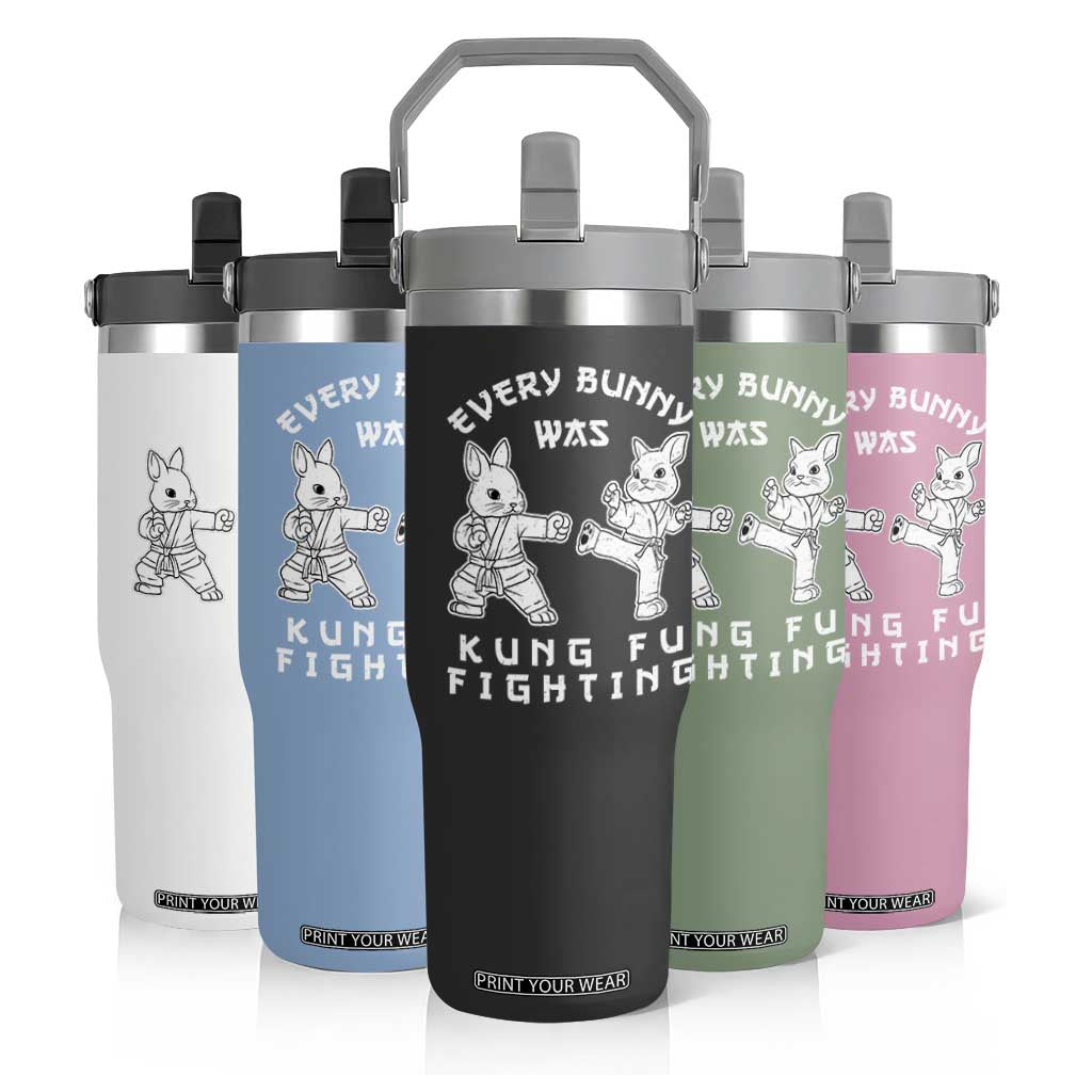 Funny Easter Rabbit Martial Arts Flip Straw Tumbler Every Bunny Was Kung Fu Fighting Cute Bunny Humor Gift TS02 Print Your Wear