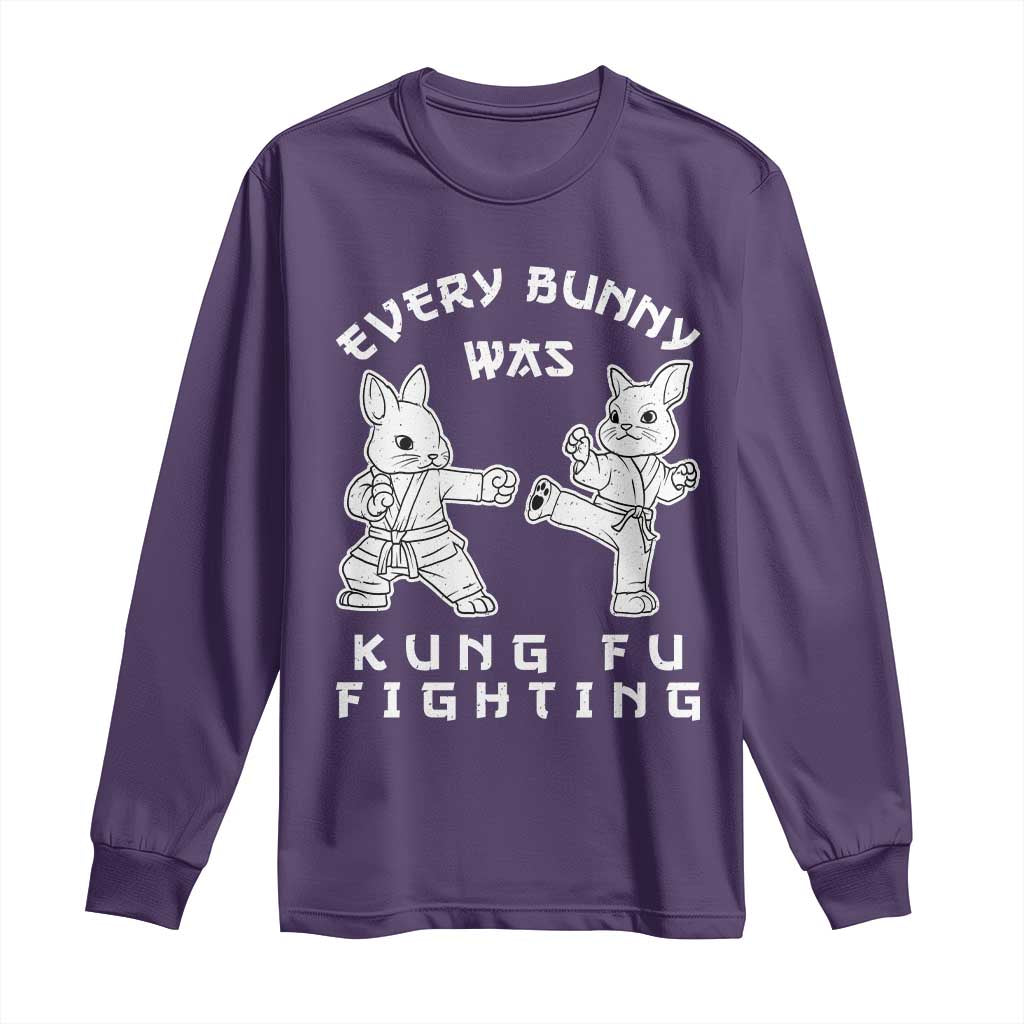 Funny Easter Rabbit Martial Arts Long Sleeve Shirt Every Bunny Was Kung Fu Fighting Cute Bunny Humor Gift TS02 Purple Print Your Wear