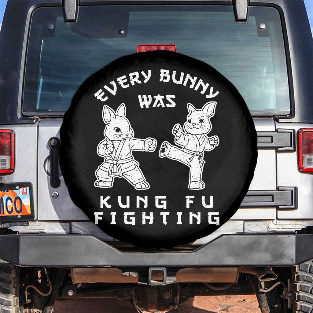Funny Easter Rabbit Martial Arts Spare Tire Cover Every Bunny Was Kung Fu Fighting Cute Bunny Humor Gift TS02 No hole Black Print Your Wear