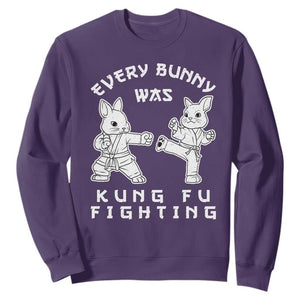 Funny Easter Rabbit Martial Arts Sweatshirt Every Bunny Was Kung Fu Fighting Cute Bunny Humor Gift TS02 Purple Print Your Wear