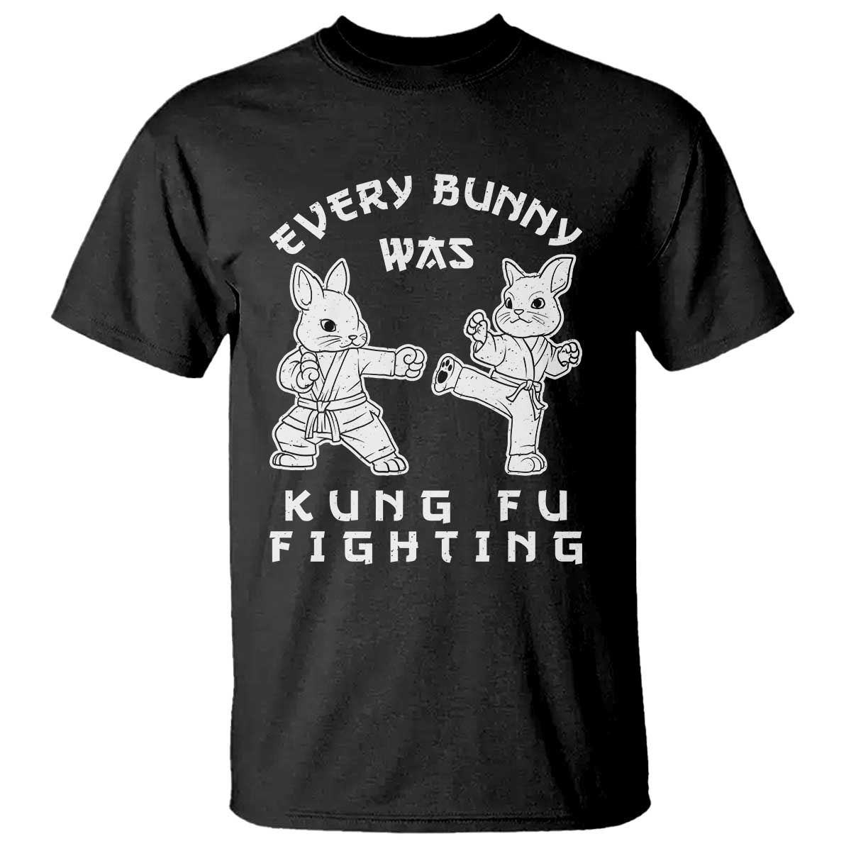 Funny Easter Rabbit Martial Arts T Shirt Every Bunny Was Kung Fu Fighting Cute Bunny Humor Gift TS02 Black Print Your Wear