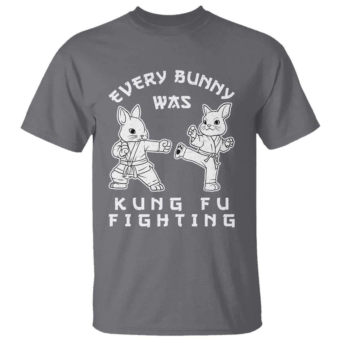 Funny Easter Rabbit Martial Arts T Shirt Every Bunny Was Kung Fu Fighting Cute Bunny Humor Gift TS02 Charcoal Print Your Wear
