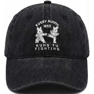 Funny Easter Rabbit Martial Arts Washed Cotton Baseball Cap Every Bunny Was Kung Fu Fighting Cute Bunny Humor Gift TS02 Print Your Wear