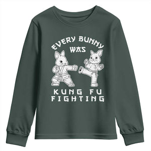 Funny Easter Rabbit Martial Arts Youth Sweatshirt Every Bunny Was Kung Fu Fighting Cute Bunny Humor Gift TS02 Dark Forest Green Print Your Wear