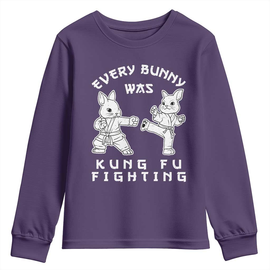 Funny Easter Rabbit Martial Arts Youth Sweatshirt Every Bunny Was Kung Fu Fighting Cute Bunny Humor Gift TS02 Purple Print Your Wear