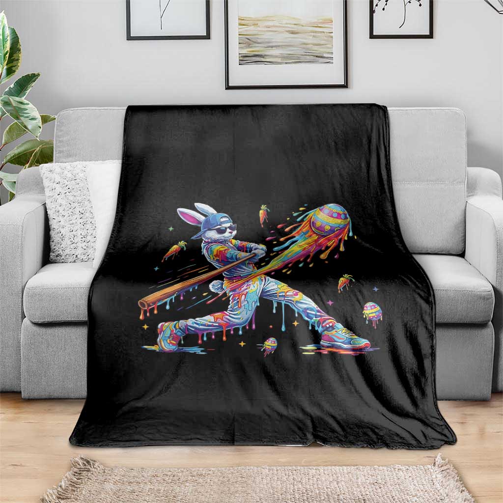 Cool Easter Bunny Baseball Player Neon Paint Splash Graphic Throw Blanket Funny Rabbit Sports with Egg Bat Hit Gift TS02 Print Your Wear