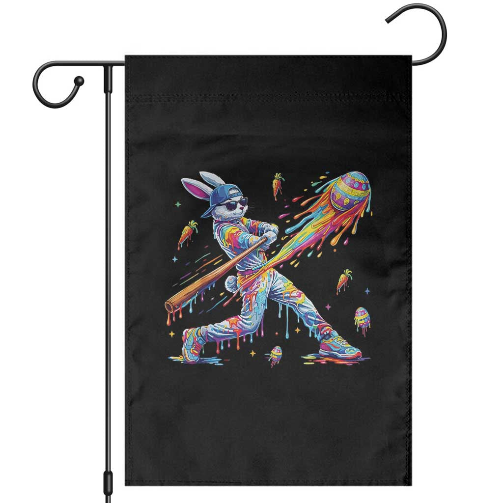 Cool Easter Bunny Baseball Player Neon Paint Splash Graphic Garden Flag Funny Rabbit Sports with Egg Bat Hit Gift TS02 Black Print Your Wear