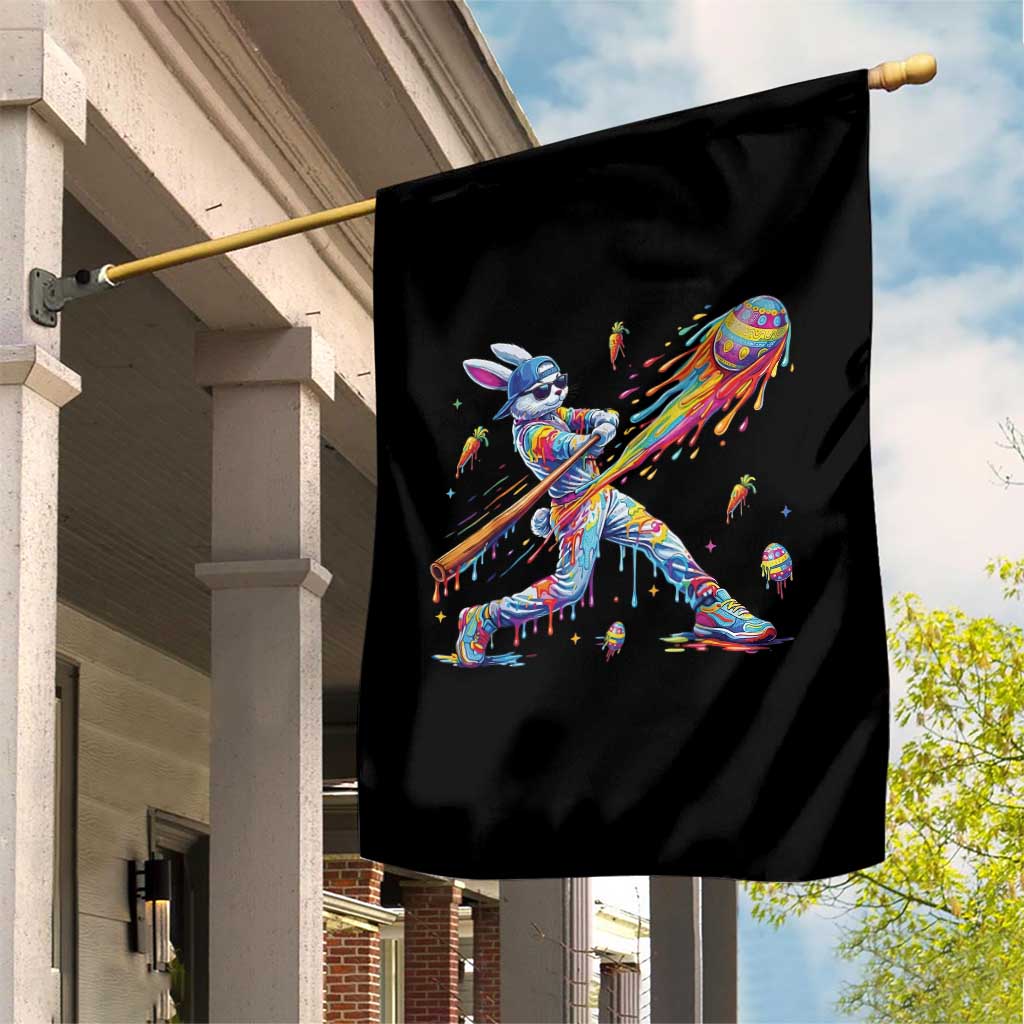 Cool Easter Bunny Baseball Player Neon Paint Splash Graphic Garden Flag Funny Rabbit Sports with Egg Bat Hit Gift TS02 Print Your Wear