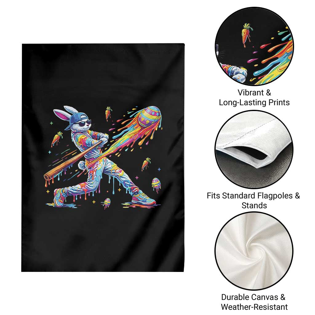 Cool Easter Bunny Baseball Player Neon Paint Splash Graphic Garden Flag Funny Rabbit Sports with Egg Bat Hit Gift TS02 Print Your Wear