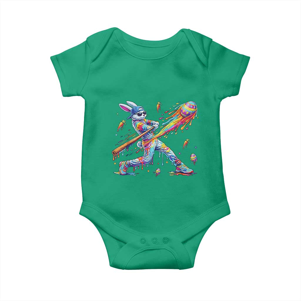 Cool Easter Bunny Baseball Player Neon Paint Splash Graphic Baby Onesie Funny Rabbit Sports with Egg Bat Hit Gift TS02 Irish Green Print Your Wear