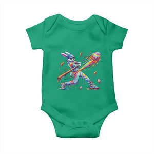 Cool Easter Bunny Baseball Player Neon Paint Splash Graphic Baby Onesie Funny Rabbit Sports with Egg Bat Hit Gift TS02 Irish Green Print Your Wear