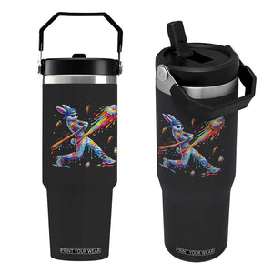 Cool Easter Bunny Baseball Player Neon Paint Splash Graphic Flip Straw Tumbler Funny Rabbit Sports with Egg Bat Hit Gift TS02 One Size: 30 oz Black Print Your Wear