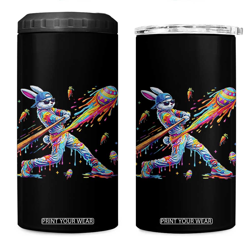 Cool Easter Bunny Baseball Player Neon Paint Splash Graphic 4 in 1 Can Cooler Tumbler Funny Rabbit Sports with Egg Bat Hit Gift TS02 One Size: 16 oz Black Print Your Wear