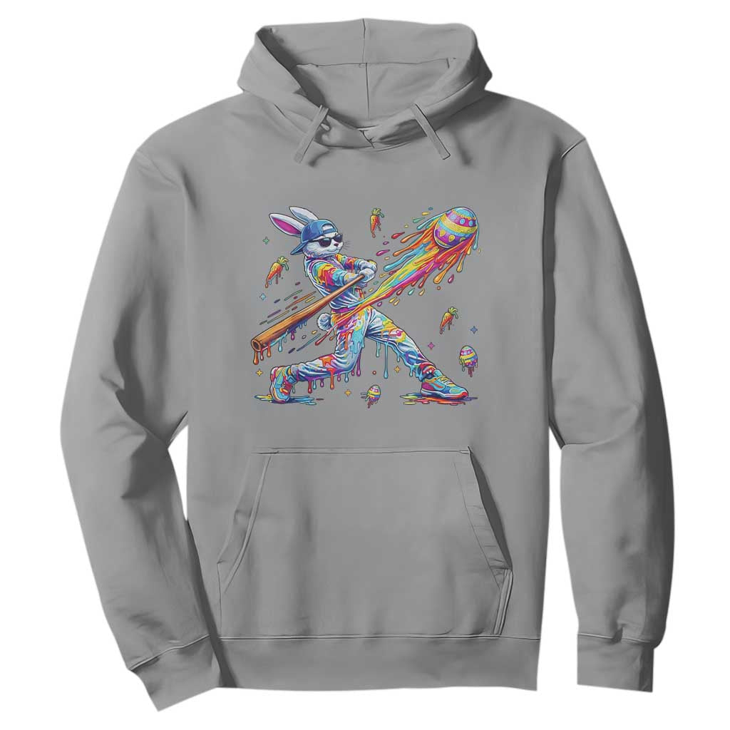Cool Easter Bunny Baseball Player Neon Paint Splash Graphic Hoodie Funny Rabbit Sports with Egg Bat Hit Gift TS02 Sport Gray Print Your Wear