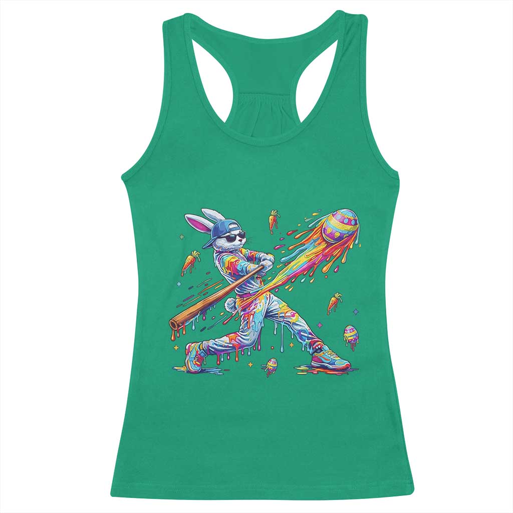 Cool Easter Bunny Baseball Player Neon Paint Splash Graphic Racerback Tank Top Funny Rabbit Sports with Egg Bat Hit Gift TS02 Irish Green Print Your Wear