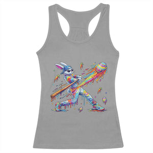 Cool Easter Bunny Baseball Player Neon Paint Splash Graphic Racerback Tank Top Funny Rabbit Sports with Egg Bat Hit Gift TS02 Sport Gray Print Your Wear