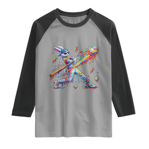 Cool Easter Bunny Baseball Player Neon Paint Splash Graphic Raglan Shirt Funny Rabbit Sports with Egg Bat Hit Gift TS02 Sport Gray Black Print Your Wear