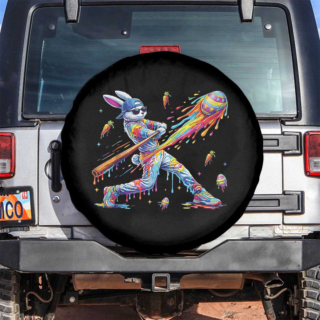 Cool Easter Bunny Baseball Player Neon Paint Splash Graphic Spare Tire Cover Funny Rabbit Sports with Egg Bat Hit Gift TS02 No hole Black Print Your Wear