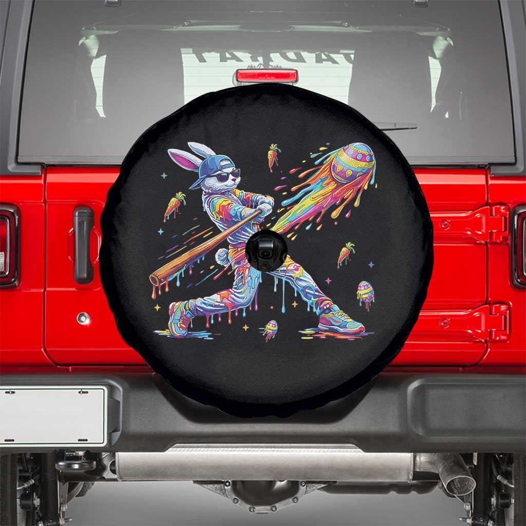 Cool Easter Bunny Baseball Player Neon Paint Splash Graphic Spare Tire Cover Funny Rabbit Sports with Egg Bat Hit Gift TS02 Black Print Your Wear