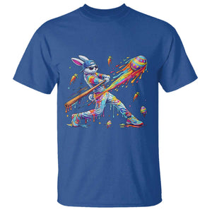 Cool Easter Bunny Baseball Player Neon Paint Splash Graphic T Shirt Funny Rabbit Sports with Egg Bat Hit Gift TS02 Royal Blue Print Your Wear