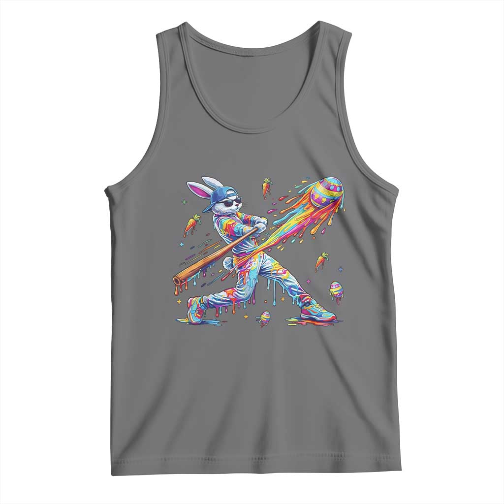 Cool Easter Bunny Baseball Player Neon Paint Splash Graphic Tank Top Funny Rabbit Sports with Egg Bat Hit Gift TS02 Black Heather Print Your Wear