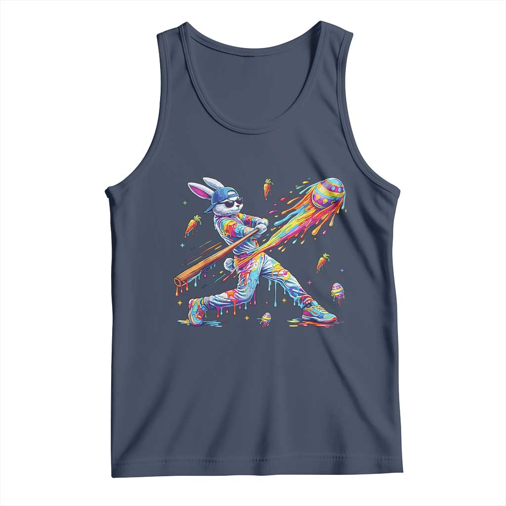 Cool Easter Bunny Baseball Player Neon Paint Splash Graphic Tank Top Funny Rabbit Sports with Egg Bat Hit Gift TS02 Navy Print Your Wear