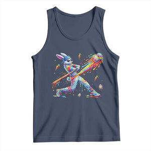 Cool Easter Bunny Baseball Player Neon Paint Splash Graphic Tank Top Funny Rabbit Sports with Egg Bat Hit Gift TS02 Navy Print Your Wear