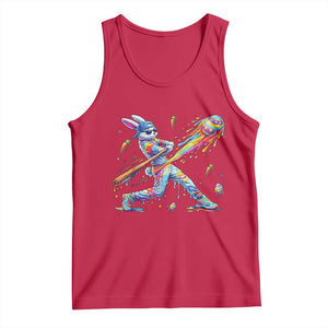 Cool Easter Bunny Baseball Player Neon Paint Splash Graphic Tank Top Funny Rabbit Sports with Egg Bat Hit Gift TS02 Red Print Your Wear