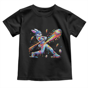Cool Easter Bunny Baseball Player Neon Paint Splash Graphic Toddler T Shirt Funny Rabbit Sports with Egg Bat Hit Gift TS02 Black Print Your Wear