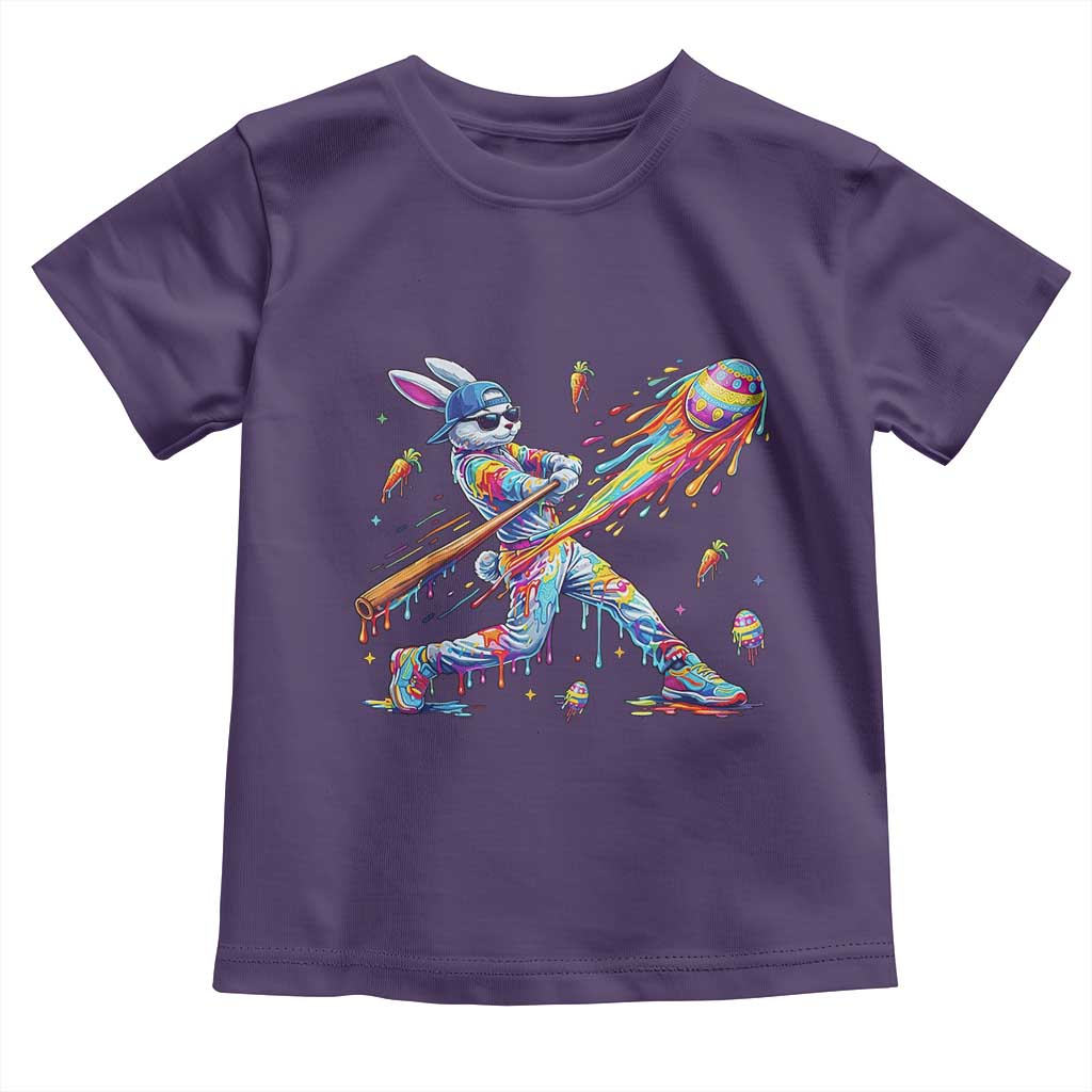 Cool Easter Bunny Baseball Player Neon Paint Splash Graphic Toddler T Shirt Funny Rabbit Sports with Egg Bat Hit Gift TS02 Purple Print Your Wear