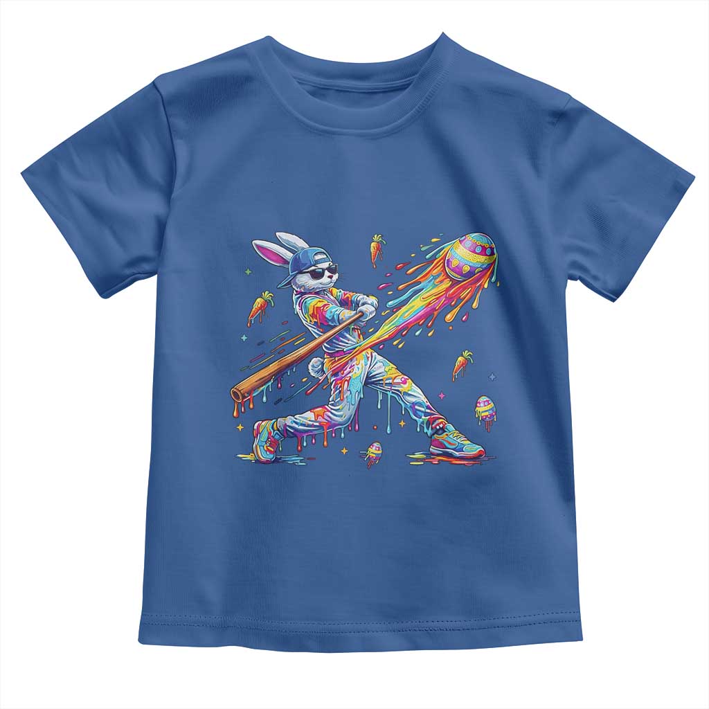 Cool Easter Bunny Baseball Player Neon Paint Splash Graphic Toddler T Shirt Funny Rabbit Sports with Egg Bat Hit Gift TS02 Royal Blue Print Your Wear