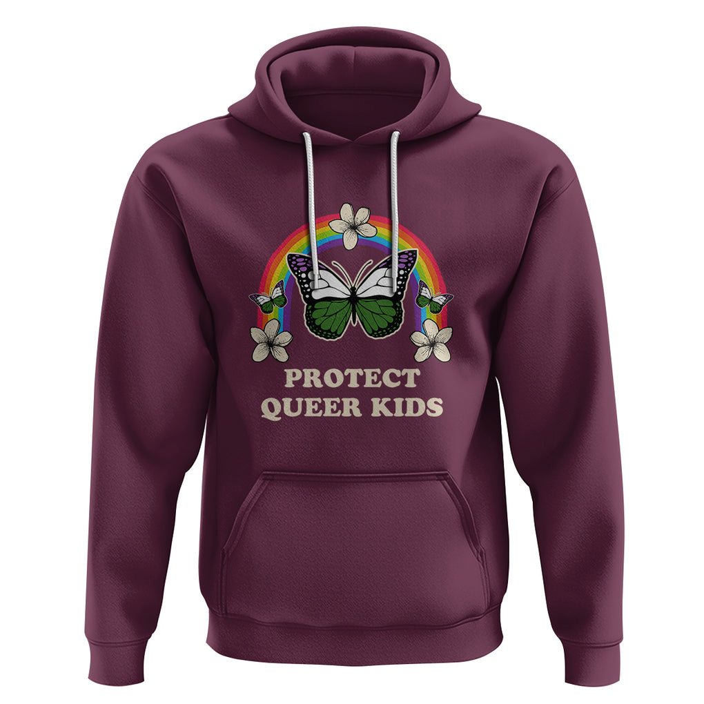 Protect Queer Kids Hoodie Butterfly Ally LGBT Pride History Month Support TS02 Maroon Printyourwear