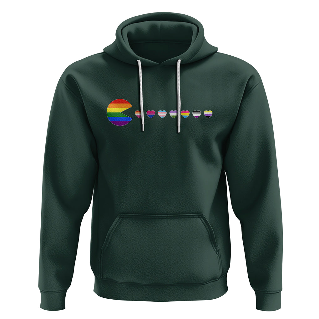 Funny LGBT Pride Hoodie Video Game Pie Eating LGBTQ Flag TS02 Dark Forest Green Printyourwear