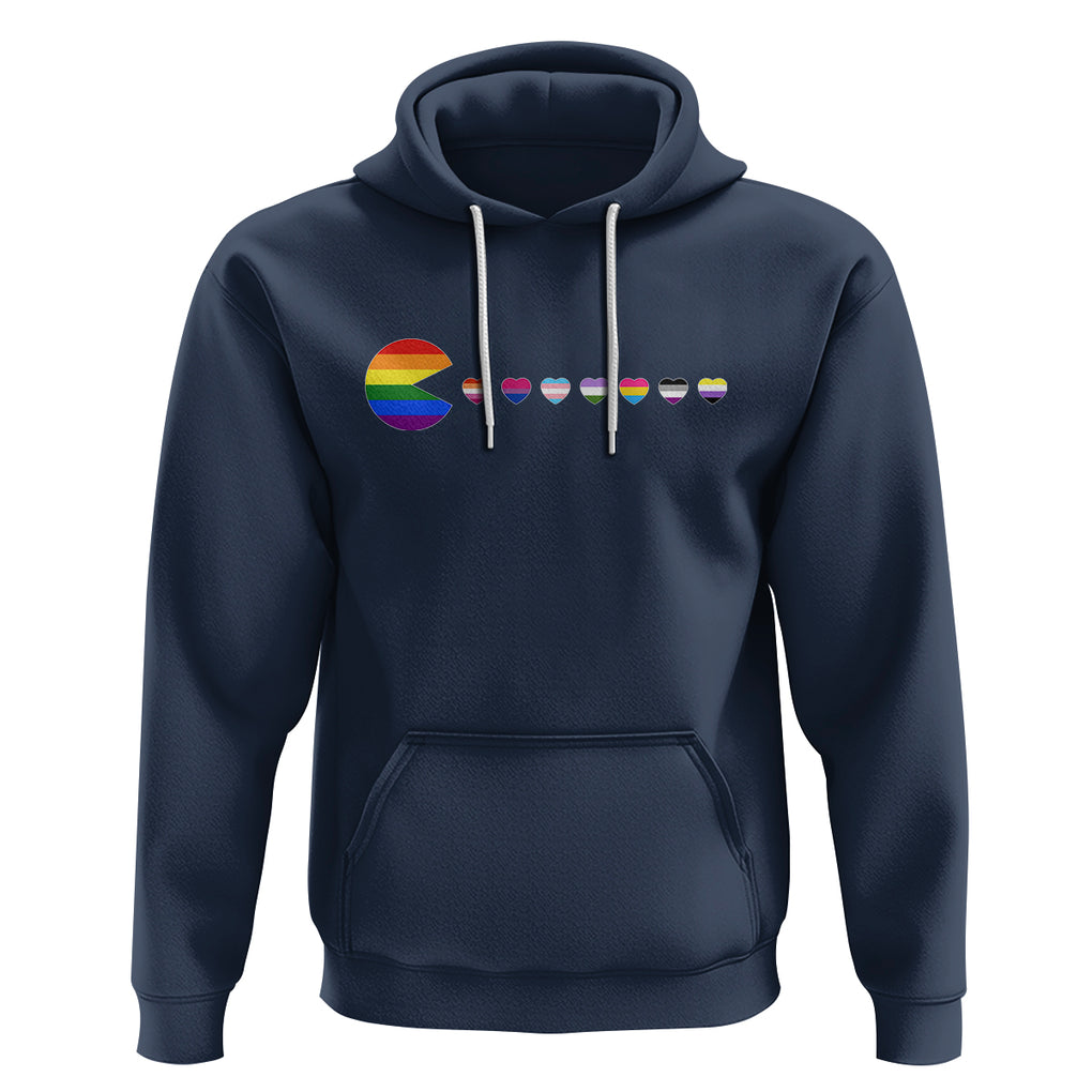 Funny LGBT Pride Hoodie Video Game Pie Eating LGBTQ Flag TS02 Navy Printyourwear