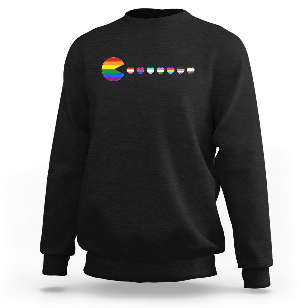Funny LGBT Pride Sweatshirt Video Game Pie Eating LGBTQ Flag TS02 Black Printyourwear