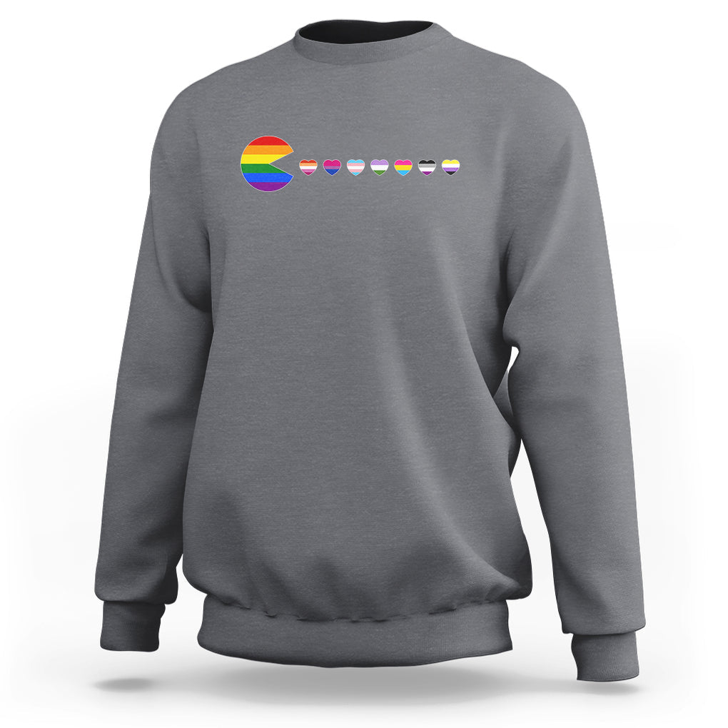 Funny LGBT Pride Sweatshirt Video Game Pie Eating LGBTQ Flag TS02 Charcoal Printyourwear