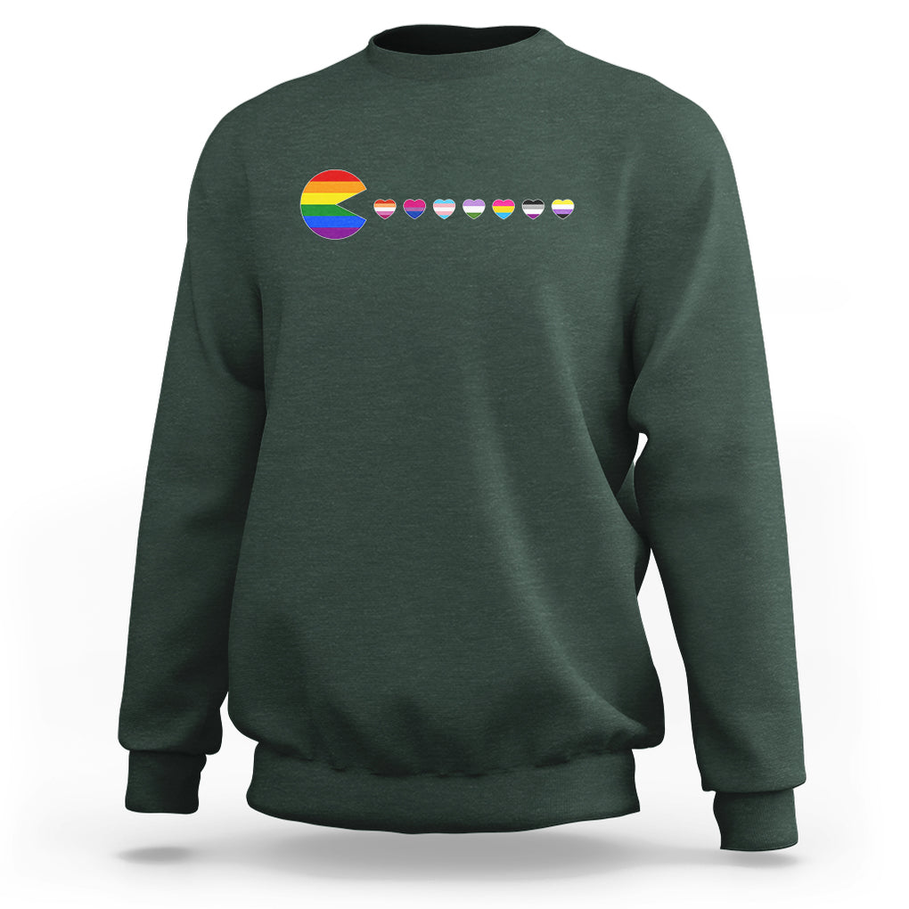 Funny LGBT Pride Sweatshirt Video Game Pie Eating LGBTQ Flag TS02 Dark Forest Green Printyourwear