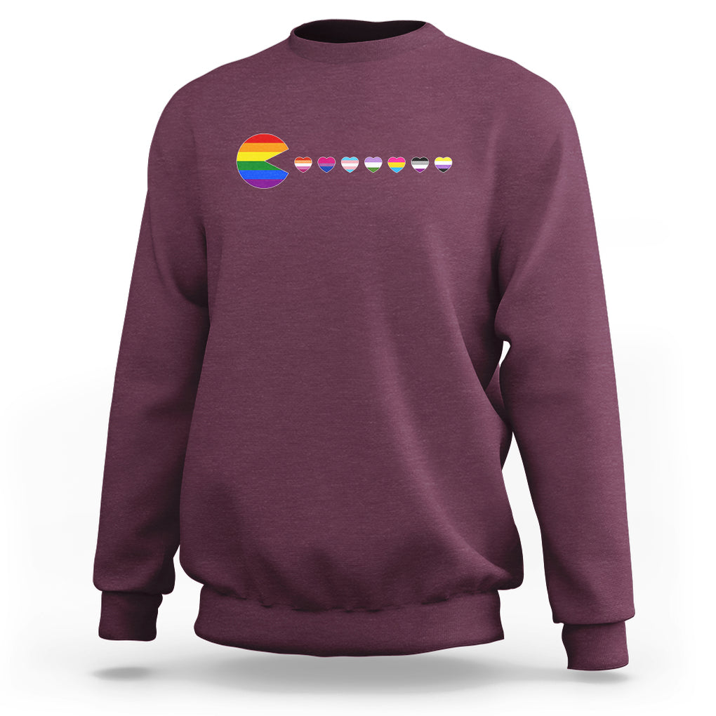 Funny LGBT Pride Sweatshirt Video Game Pie Eating LGBTQ Flag TS02 Maroon Printyourwear