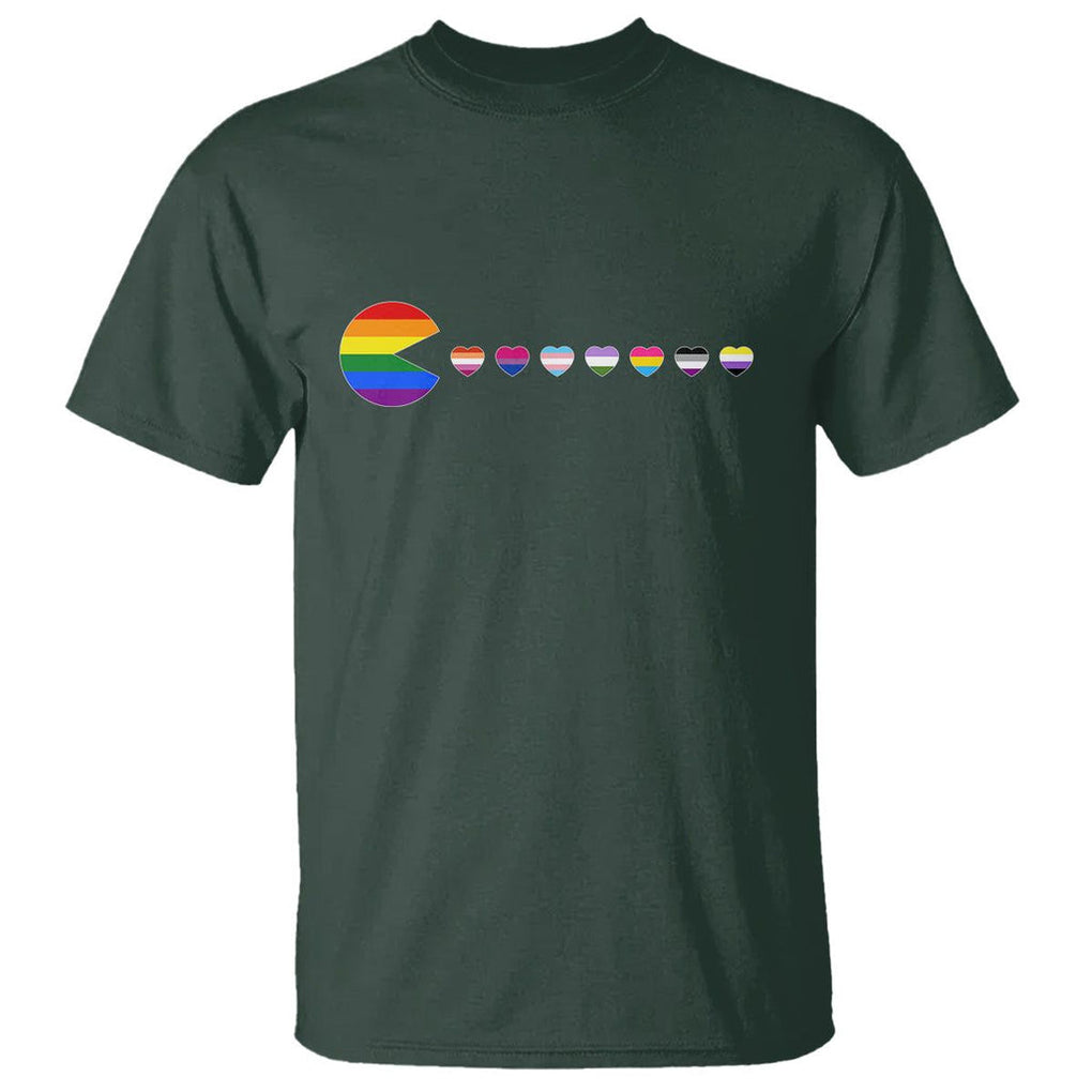 Funny LGBT Pride T Shirt Video Game Pie Eating LGBTQ Flag TS02 Dark Forest Green Printyourwear