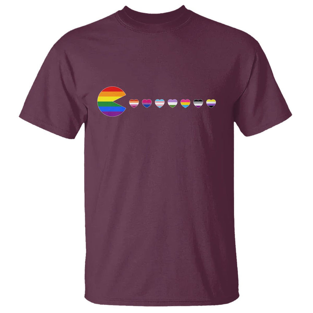 Funny LGBT Pride T Shirt Video Game Pie Eating LGBTQ Flag TS02 Maroon Printyourwear